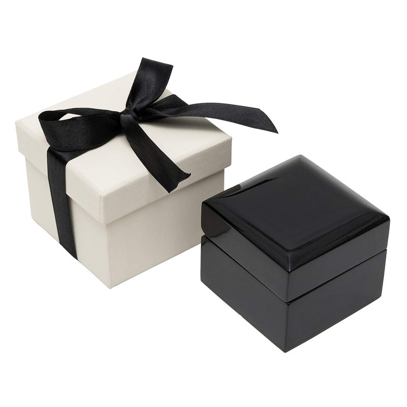 Noble Pack Noble Piano Wood Ring Box - Luxury Engagement Ring Box for Proposal Ring or Special Occasions - Comes with a Two Piece Packer and Ribbon (Black) - Image 5